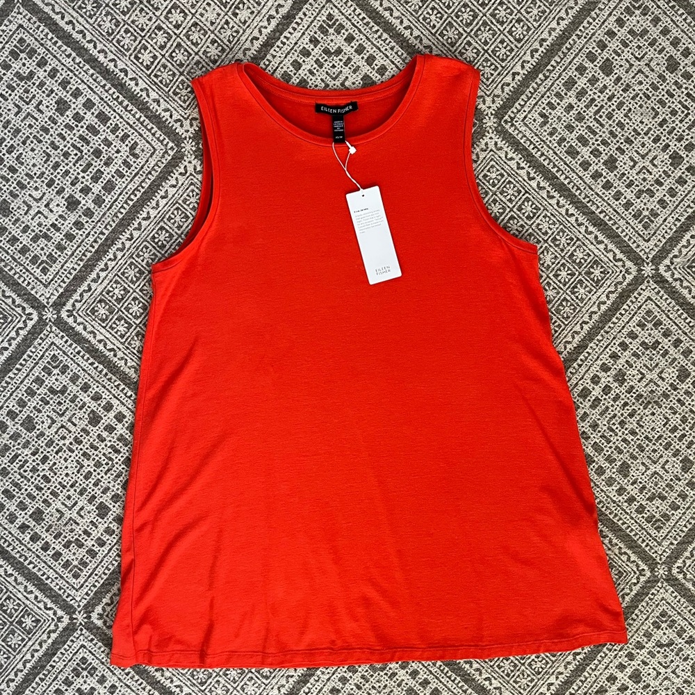 NWT Eileen Fisher Flame Red Crew Neck Long Shell Tank Top